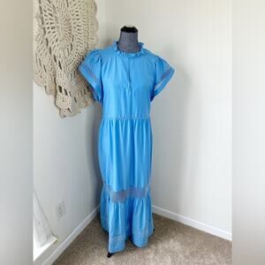 Marie Oliver Day Midi Dress Azure Blue Cotton Silk Size Medium